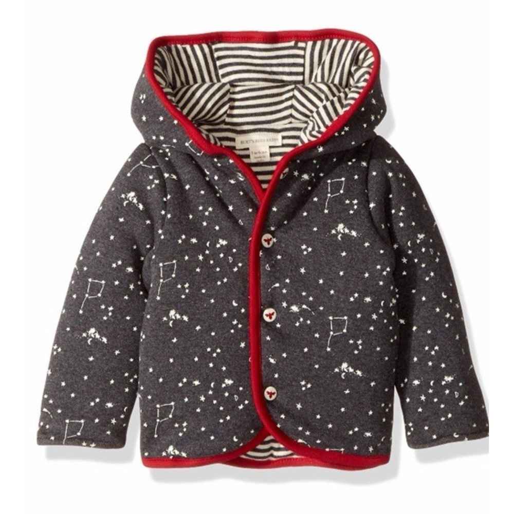 Burt's Bees Baby Reversible Constellation Hoodie Jacket‎ Size 3-6M Grey Organic
